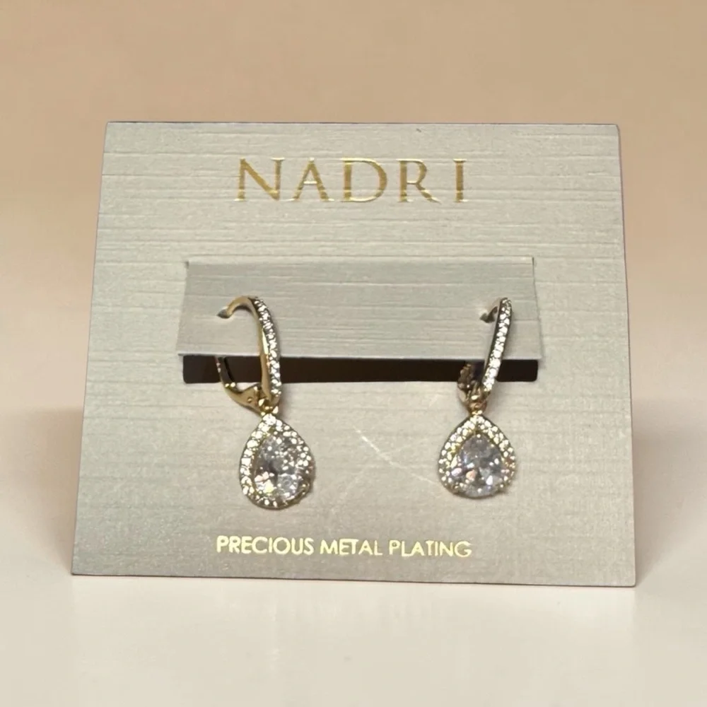 Nadri Gold Teardrop Crystal Drop Earrings, NWT